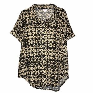 NEW - LULAROE Michael Button Down Black & Tan Floral Tropical Shirt- Size Medium